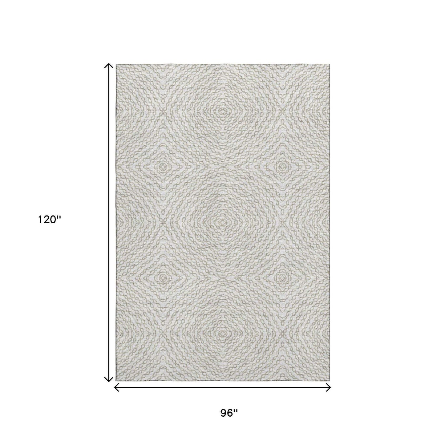 8' X 10' Linen And Ivory Geometric Washable Area Rug With UV Protection - HomeRoots - Flyclothing LLC