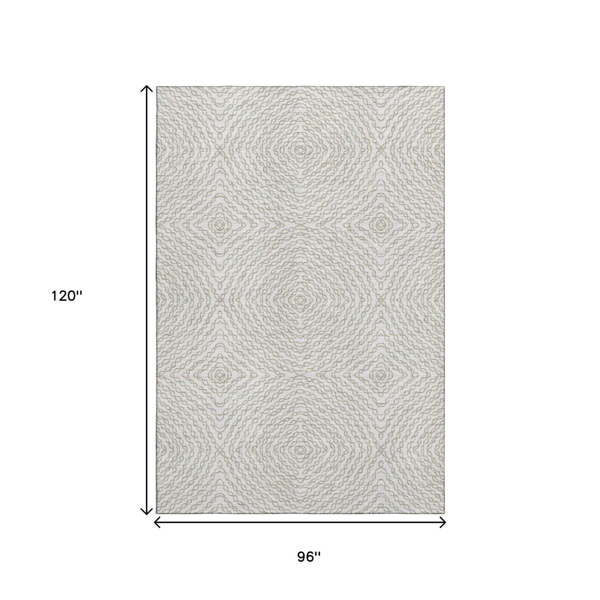 8' X 10' Linen And Ivory Geometric Washable Area Rug With UV Protection - HomeRoots - Flyclothing LLC