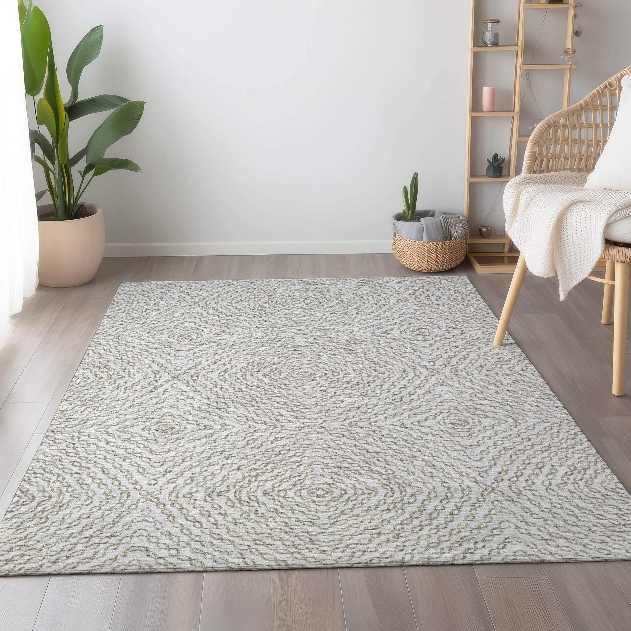 8' X 10' Linen And Ivory Geometric Washable Area Rug With UV Protection - HomeRoots - Flyclothing LLC