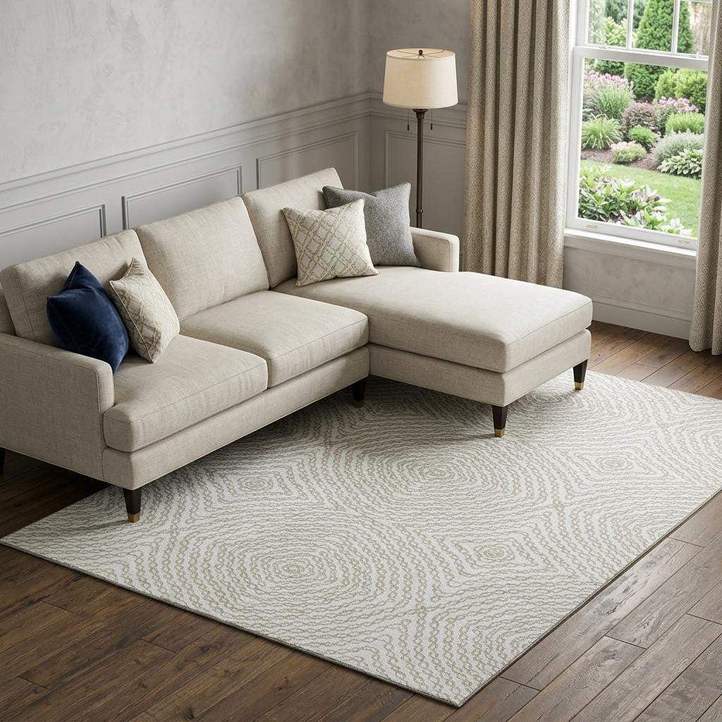 8' X 10' Linen And Ivory Geometric Washable Area Rug With UV Protection - HomeRoots - Flyclothing LLC