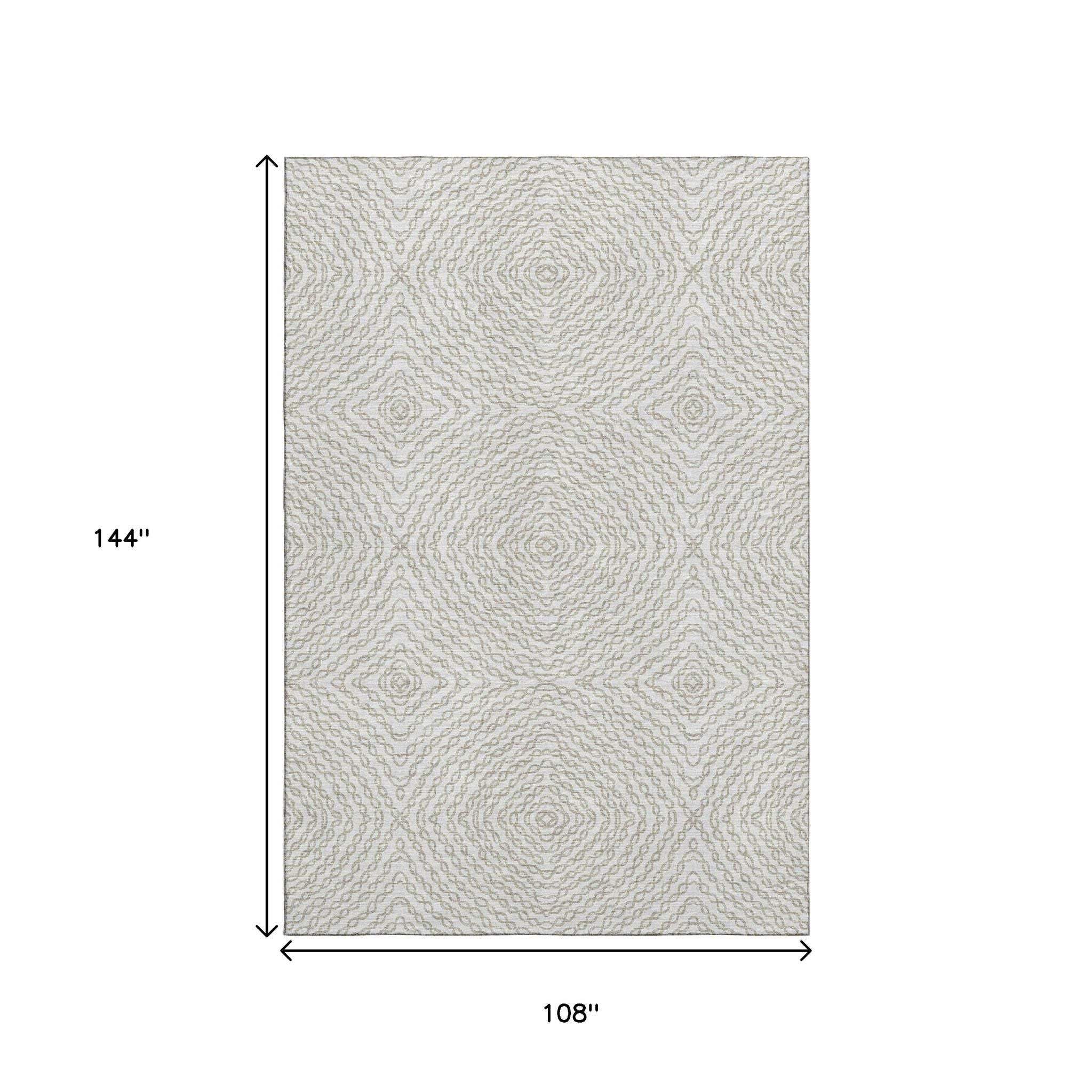 9' X 12' Linen And Ivory Geometric Washable Area Rug With UV Protection - HomeRoots - Flyclothing LLC