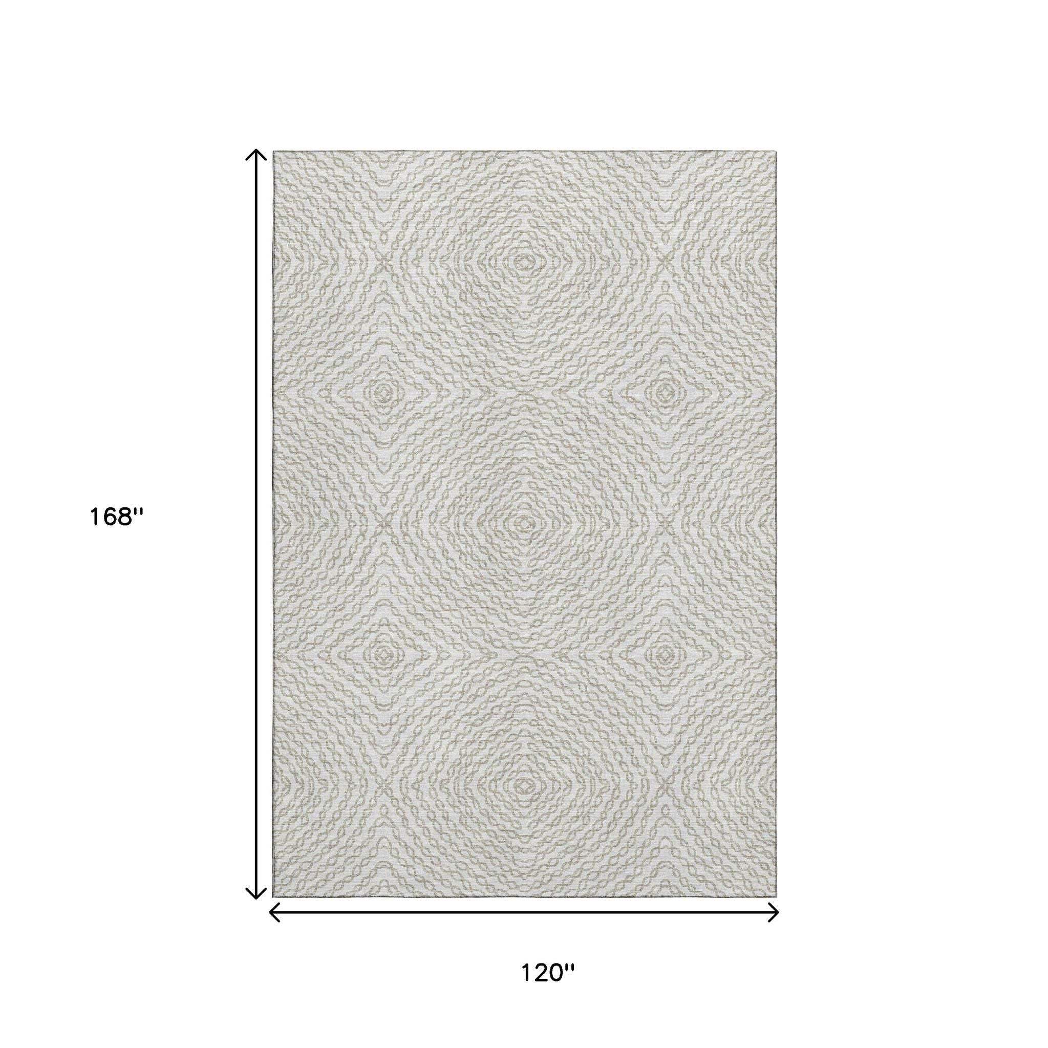 10' X 14' Linen And Ivory Geometric Washable Area Rug With UV Protection - HomeRoots - Flyclothing LLC