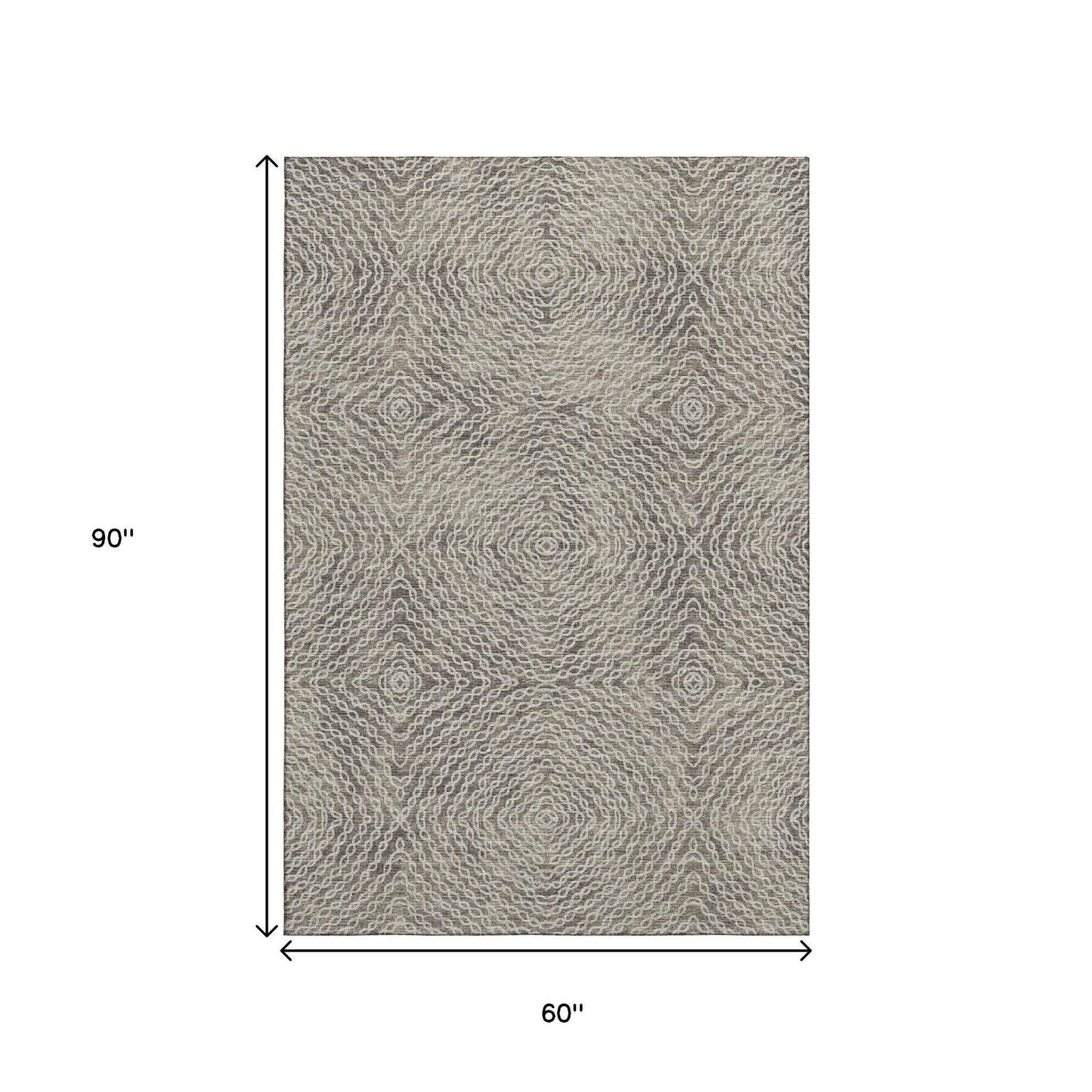 5' X 8' Coffee And Beige Geometric Washable Area Rug With UV Protection - HomeRoots - Flyclothing LLC