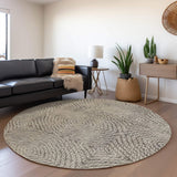 8' Coffee And Beige Geometric Washable Round Rug With UV Protection - HomeRoots - Flyclothing LLC