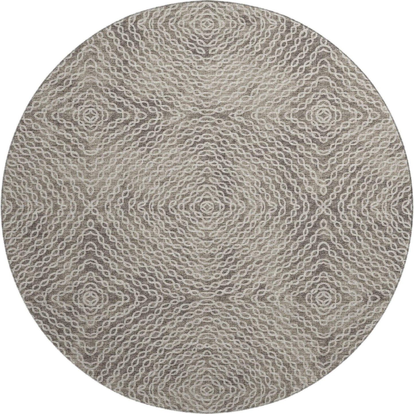 8' Coffee And Beige Geometric Washable Round Rug With UV Protection - HomeRoots - Flyclothing LLC