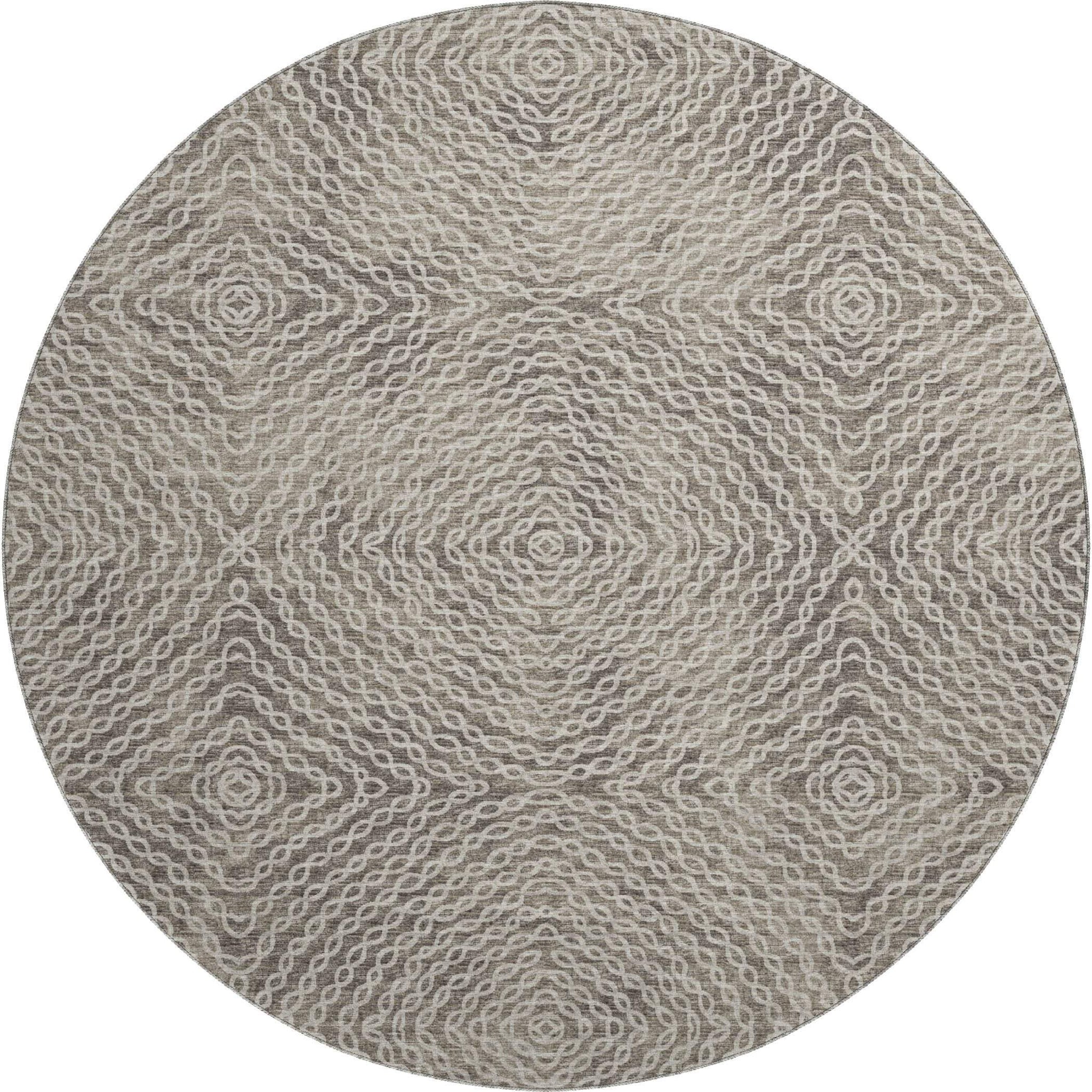 8' Coffee And Beige Geometric Washable Round Rug With UV Protection - HomeRoots - Flyclothing LLC