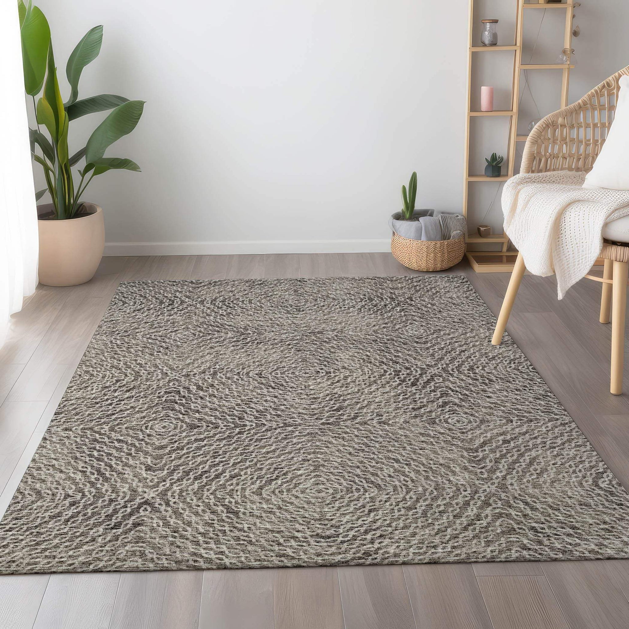 8' X 10' Coffee And Beige Geometric Washable Area Rug With UV Protection - HomeRoots - Flyclothing LLC