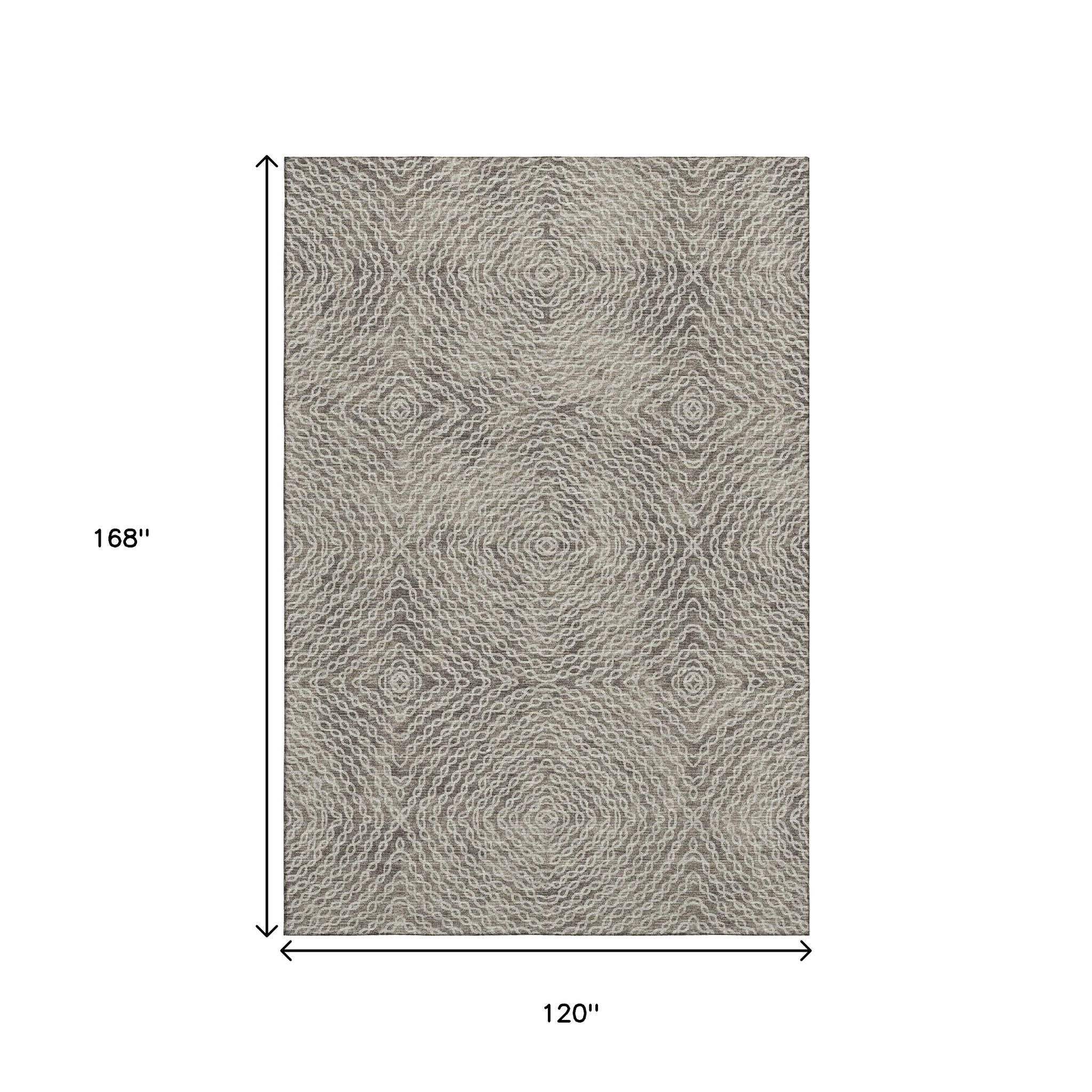 10' X 14' Coffee And Beige Geometric Washable Area Rug With UV Protection - HomeRoots - Flyclothing LLC