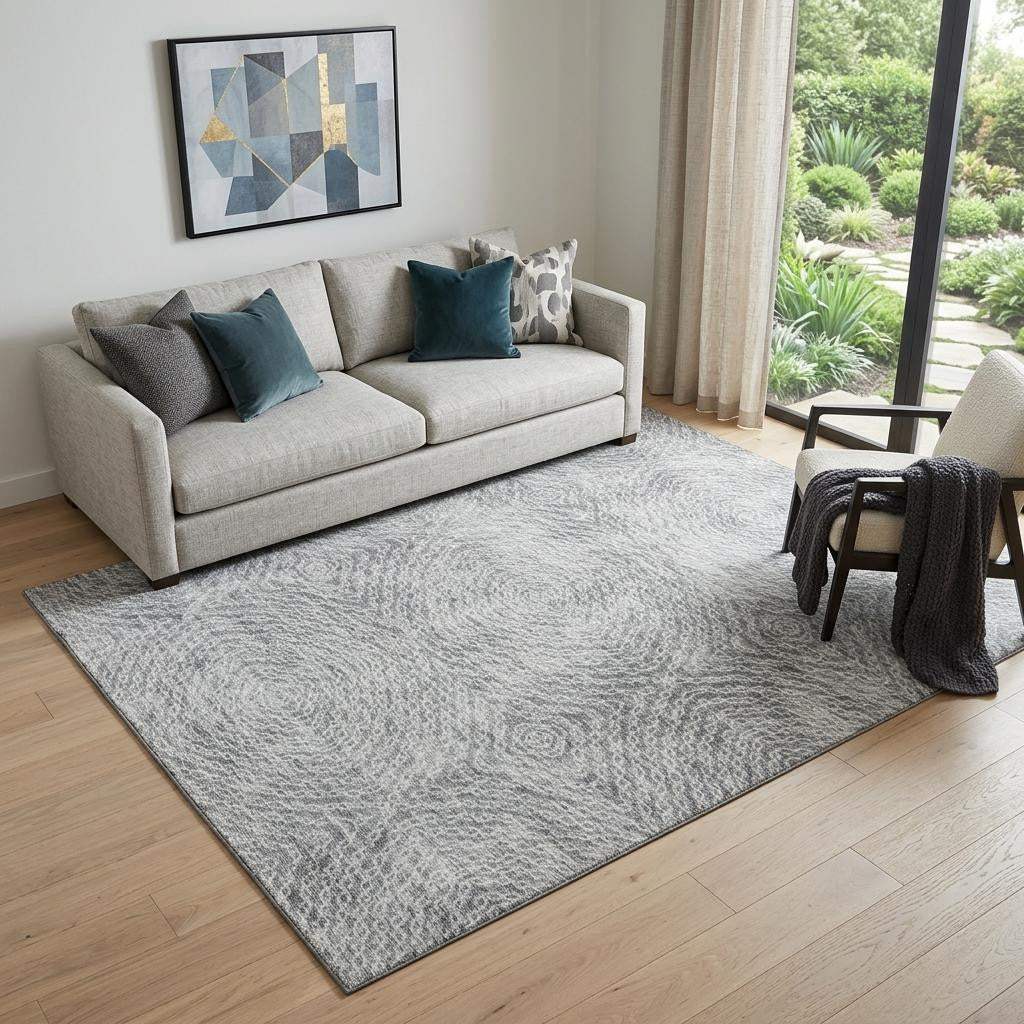 5' X 8' Ash Gray And Charcoal Geometric Washable Area Rug With UV Protection - HomeRoots - Flyclothing LLC