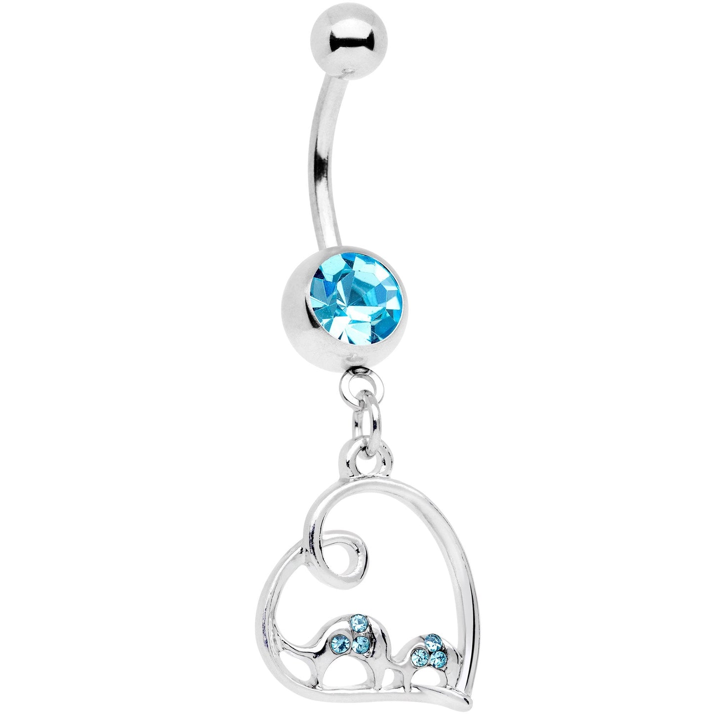 Aqua Gem Swirling Heart Cluster Dangle Belly Ring - BodyCandy - Flyclothing LLC