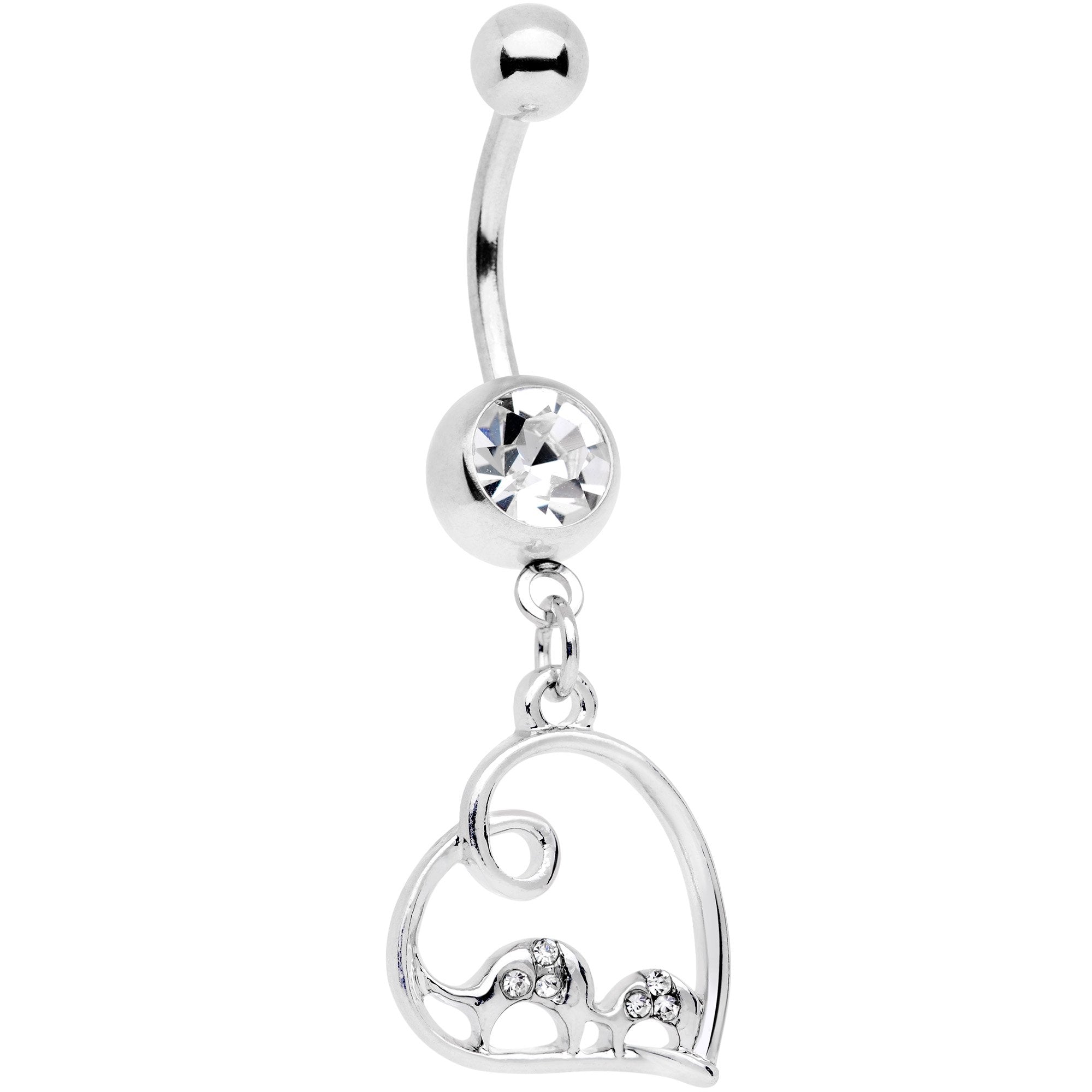 Clear Gem Swirling Heart Cluster Dangle Belly Ring - BodyCandy - Flyclothing LLC