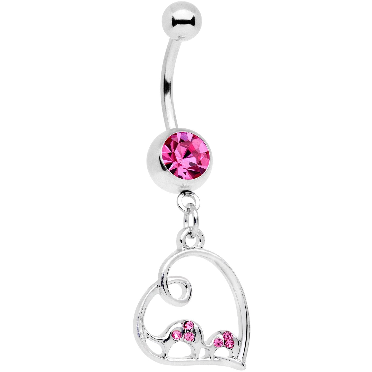 Pink Gem Swirling Heart Cluster Dangle Belly Ring - BodyCandy - Flyclothing LLC