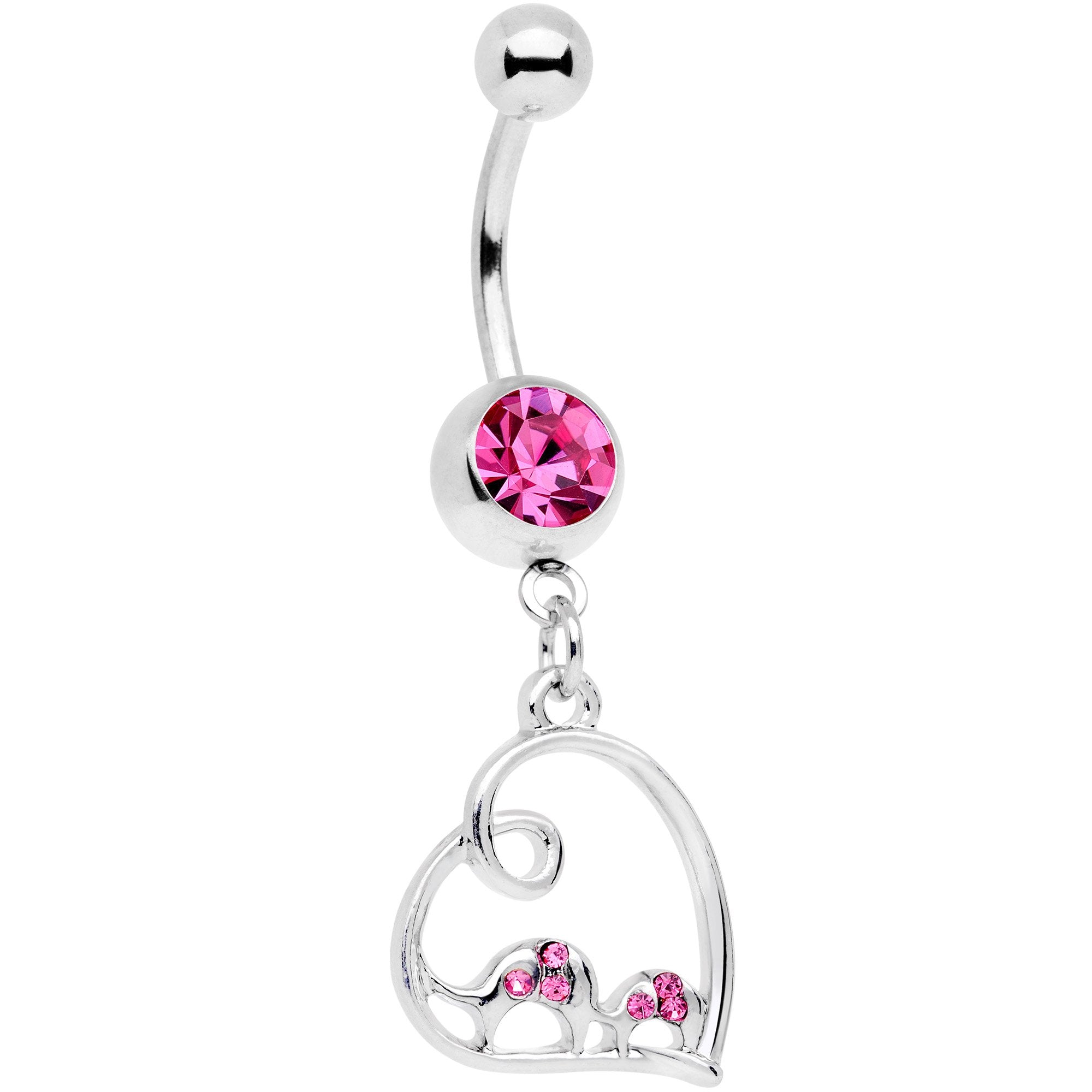 Pink Gem Swirling Heart Cluster Dangle Belly Ring - BodyCandy - Flyclothing LLC