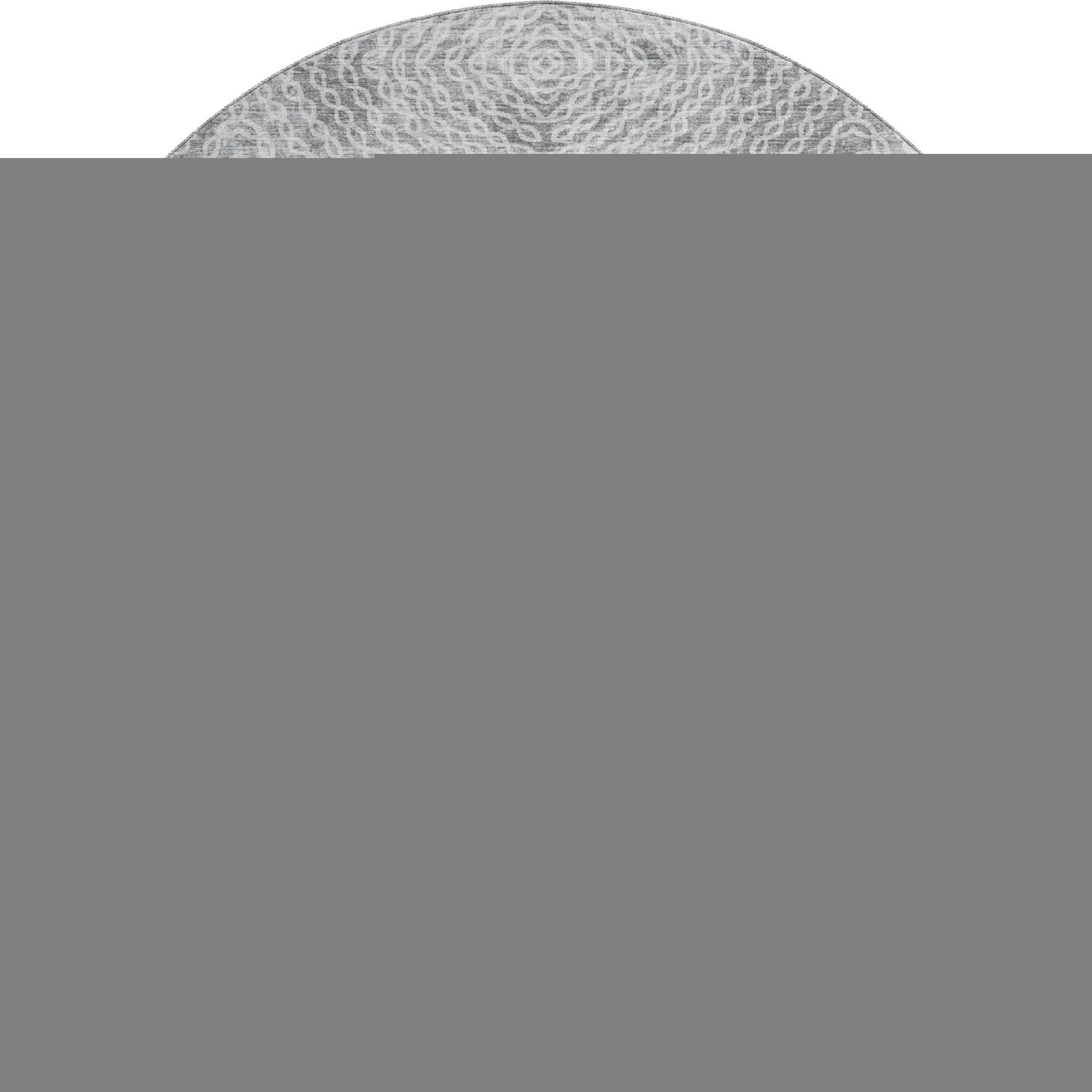 8' Ash Gray And Charcoal Geometric Washable Round Rug With UV Protection - HomeRoots - Flyclothing LLC
