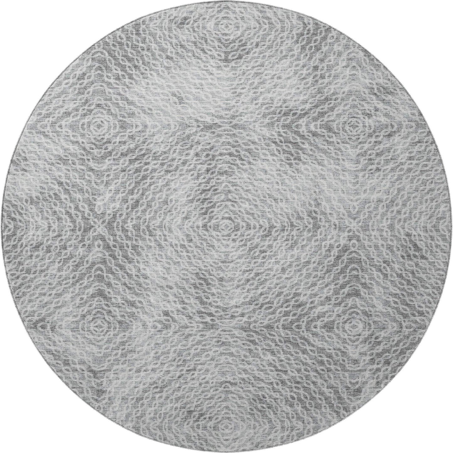 8' Ash Gray And Charcoal Geometric Washable Round Rug With UV Protection - HomeRoots - Flyclothing LLC