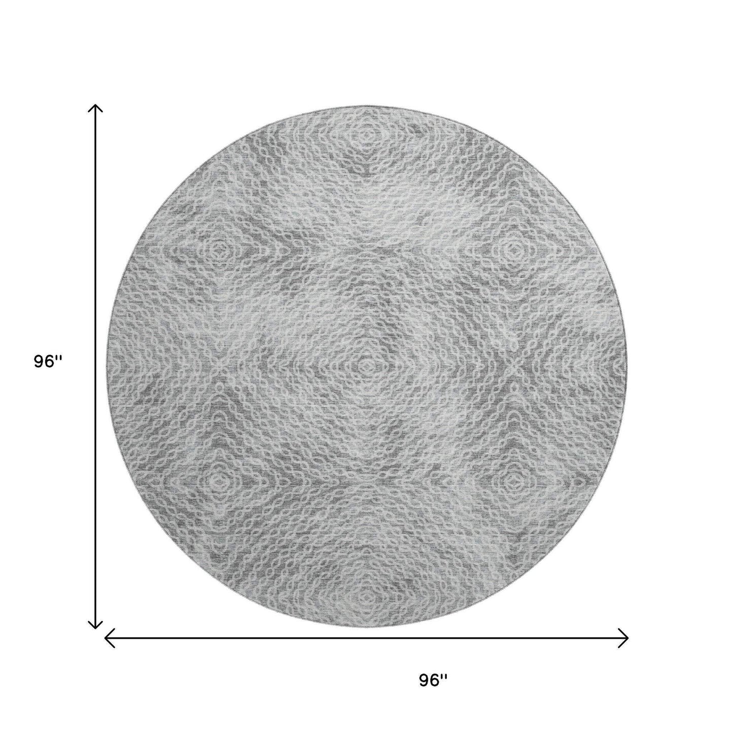 8' Ash Gray And Charcoal Geometric Washable Round Rug With UV Protection - HomeRoots - Flyclothing LLC