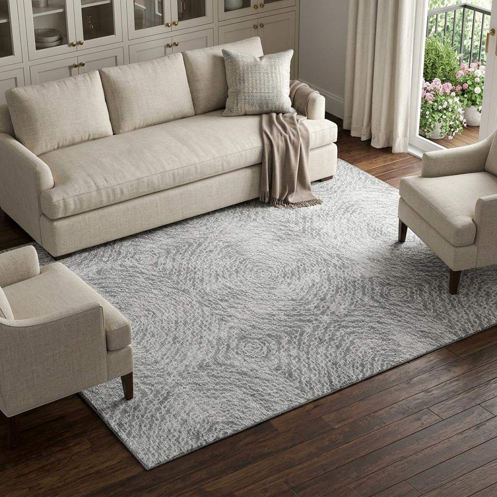 8' X 10' Ash Gray And Charcoal Geometric Washable Area Rug With UV Protection - HomeRoots - Flyclothing LLC