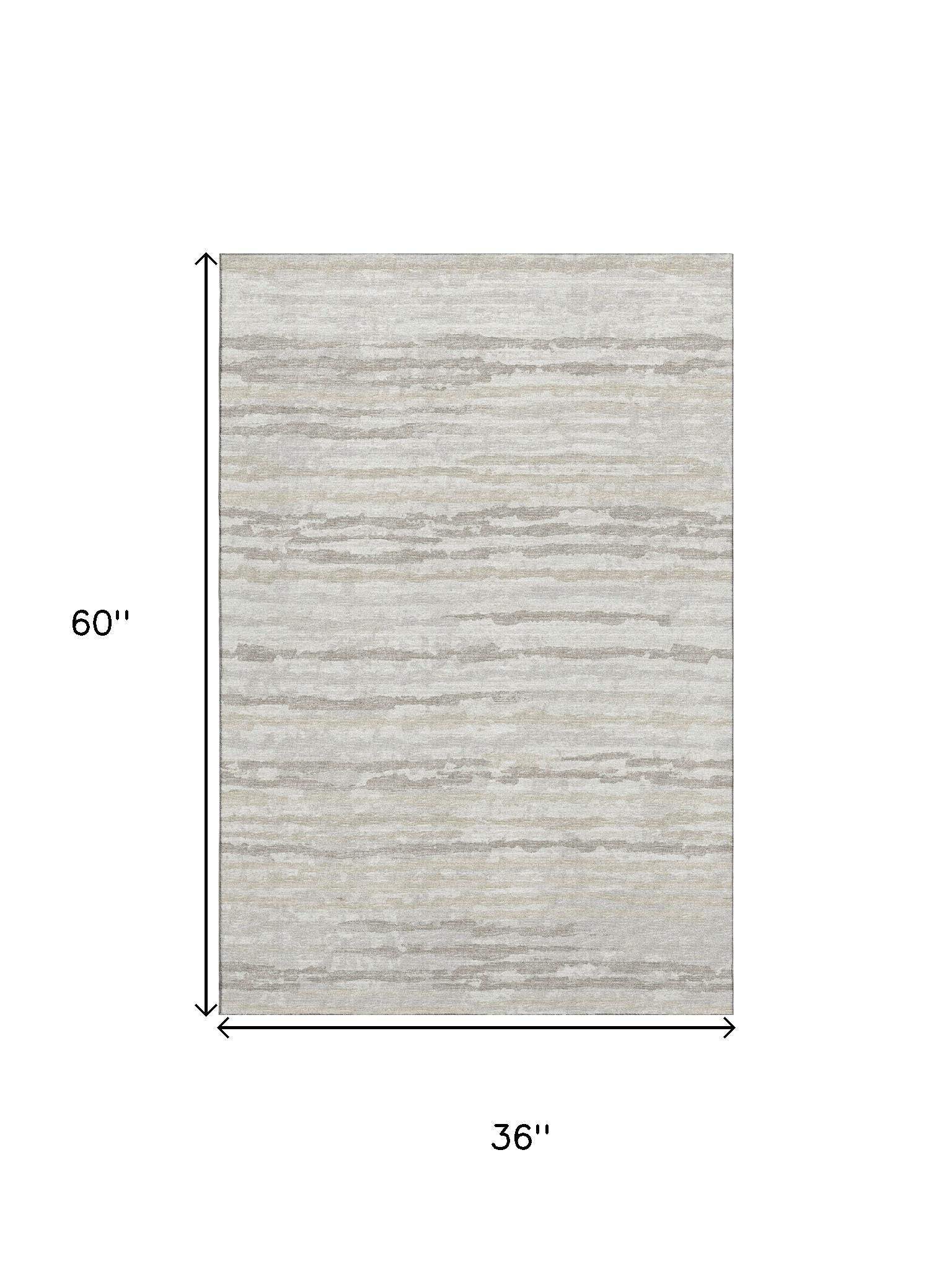 3' X 5' Ivory And Khaki Abstract Distressed Washable Area Rug With UV Protection - HomeRoots - Flyclothing LLC