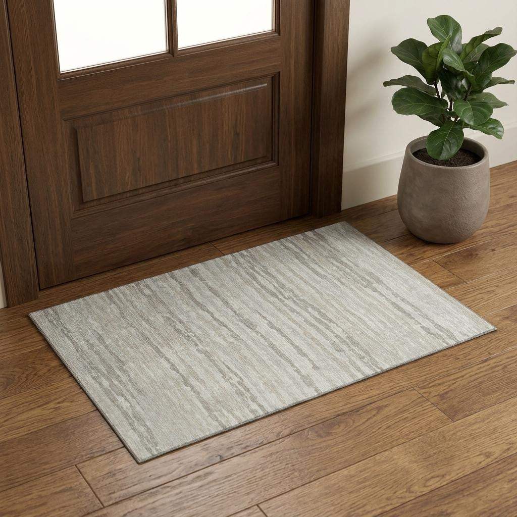 3' X 5' Ivory And Khaki Abstract Distressed Washable Area Rug With UV Protection - HomeRoots - Flyclothing LLC