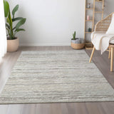 5' X 8' Khaki And Ivory Striped Washable Area Rug With UV Protection - HomeRoots - Flyclothing LLC
