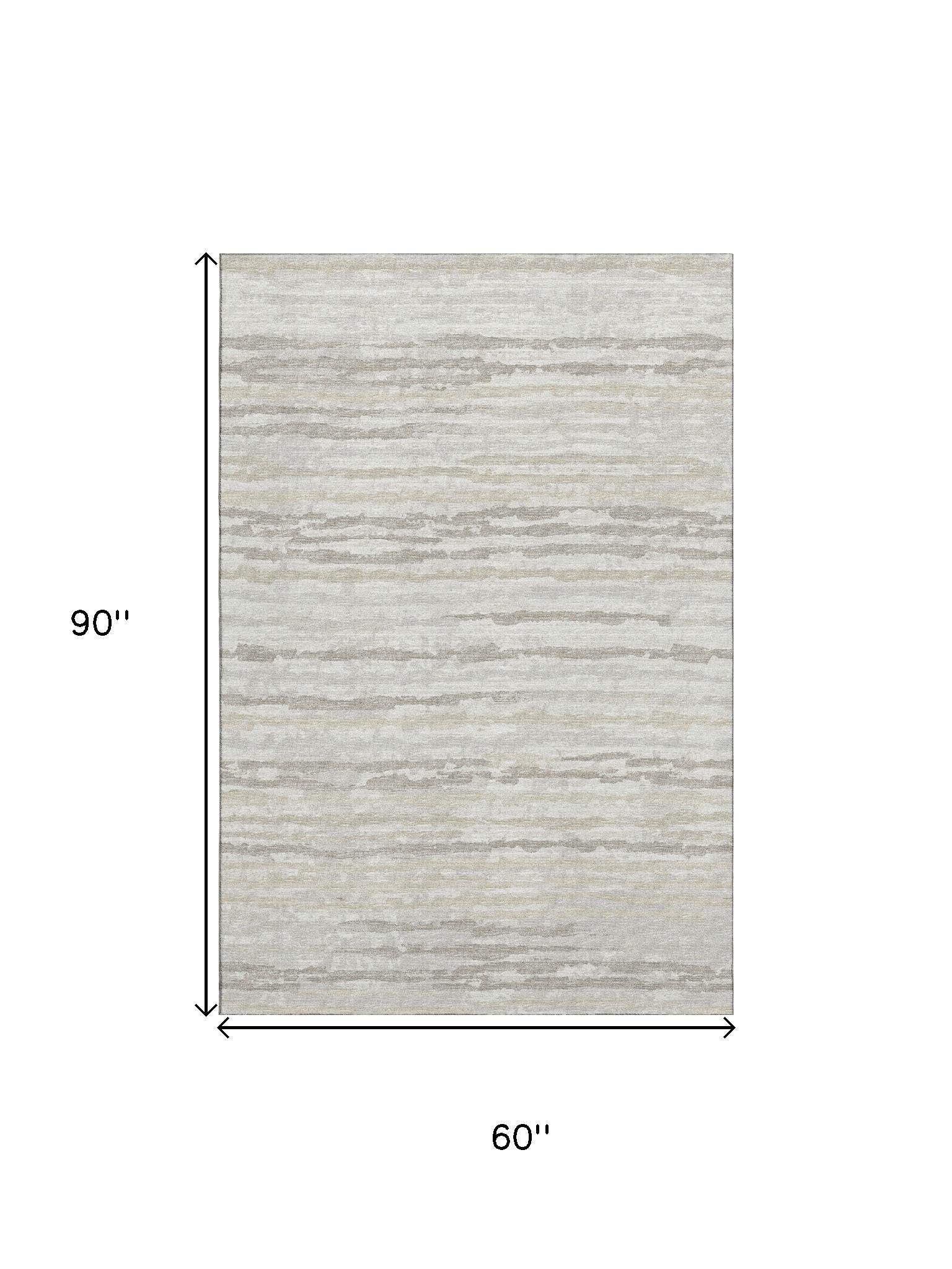 5' X 8' Khaki And Ivory Striped Washable Area Rug With UV Protection - HomeRoots - Flyclothing LLC
