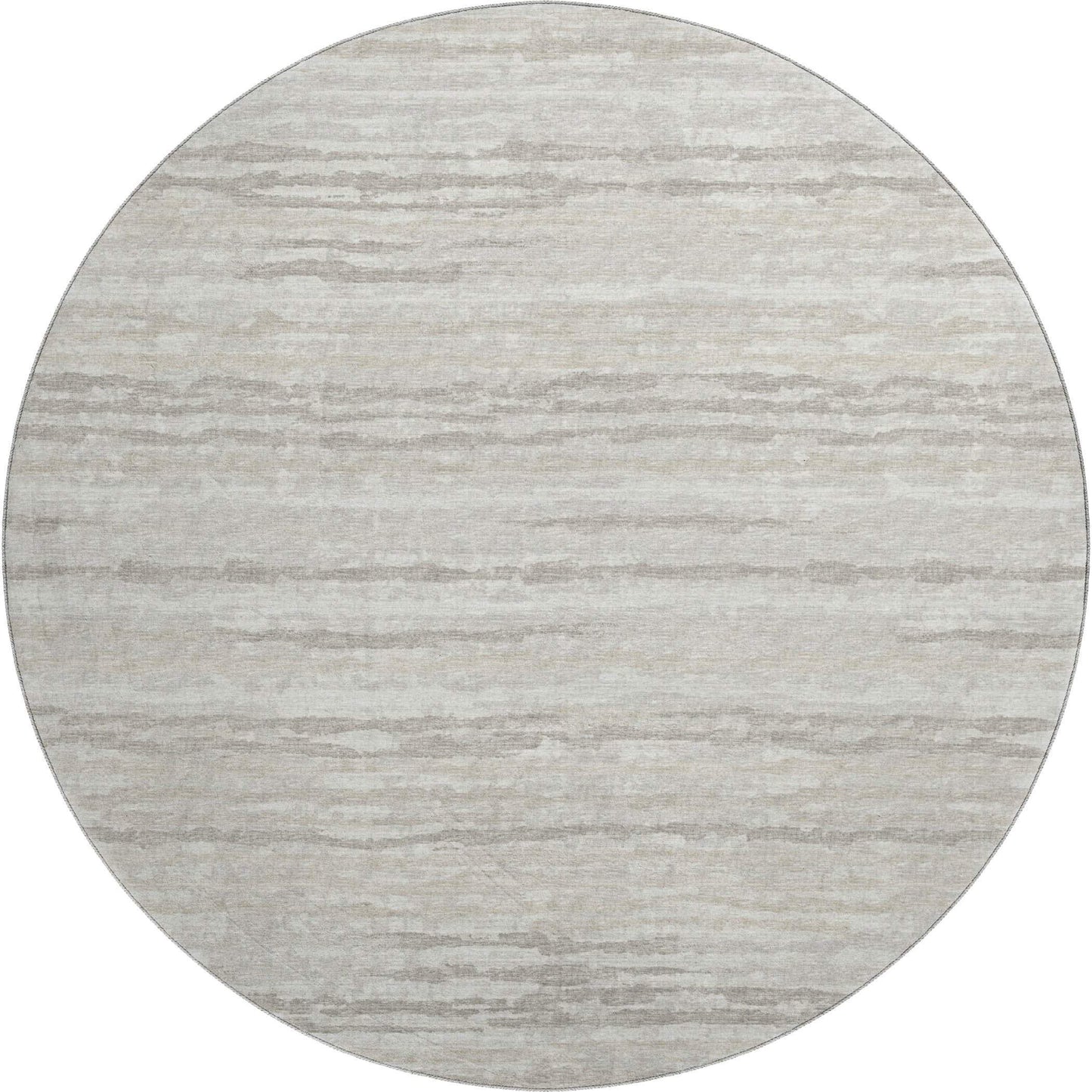8' Khaki And Ivory Striped Washable Round Rug With UV Protection - HomeRoots - Flyclothing LLC