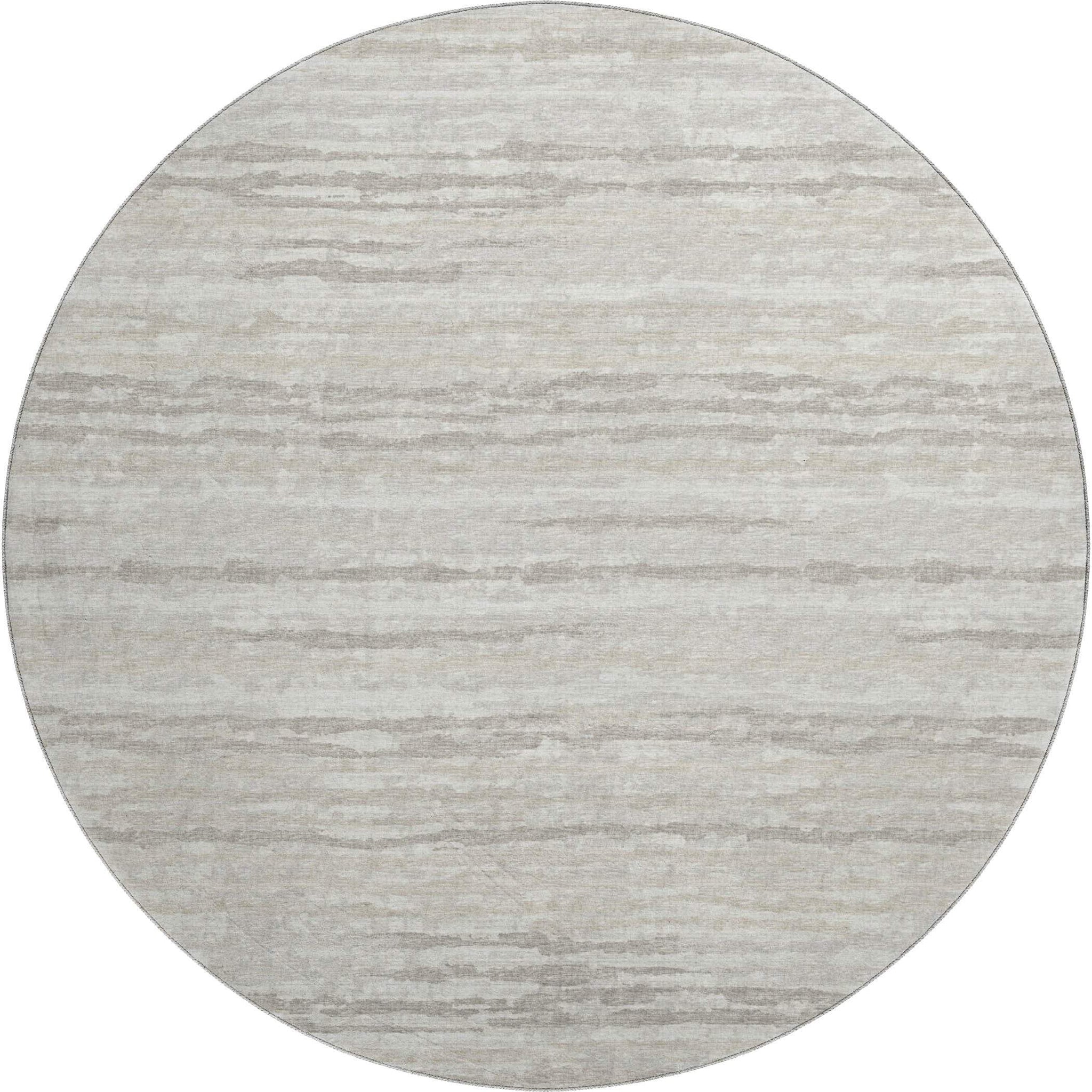 8' Khaki And Ivory Striped Washable Round Rug With UV Protection - HomeRoots - Flyclothing LLC
