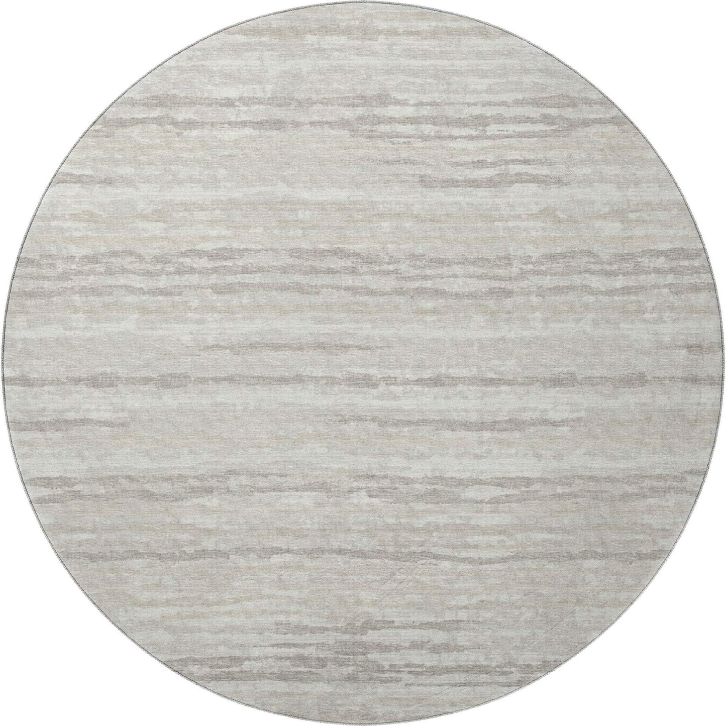 8' Khaki And Ivory Striped Washable Round Rug With UV Protection - HomeRoots - Flyclothing LLC