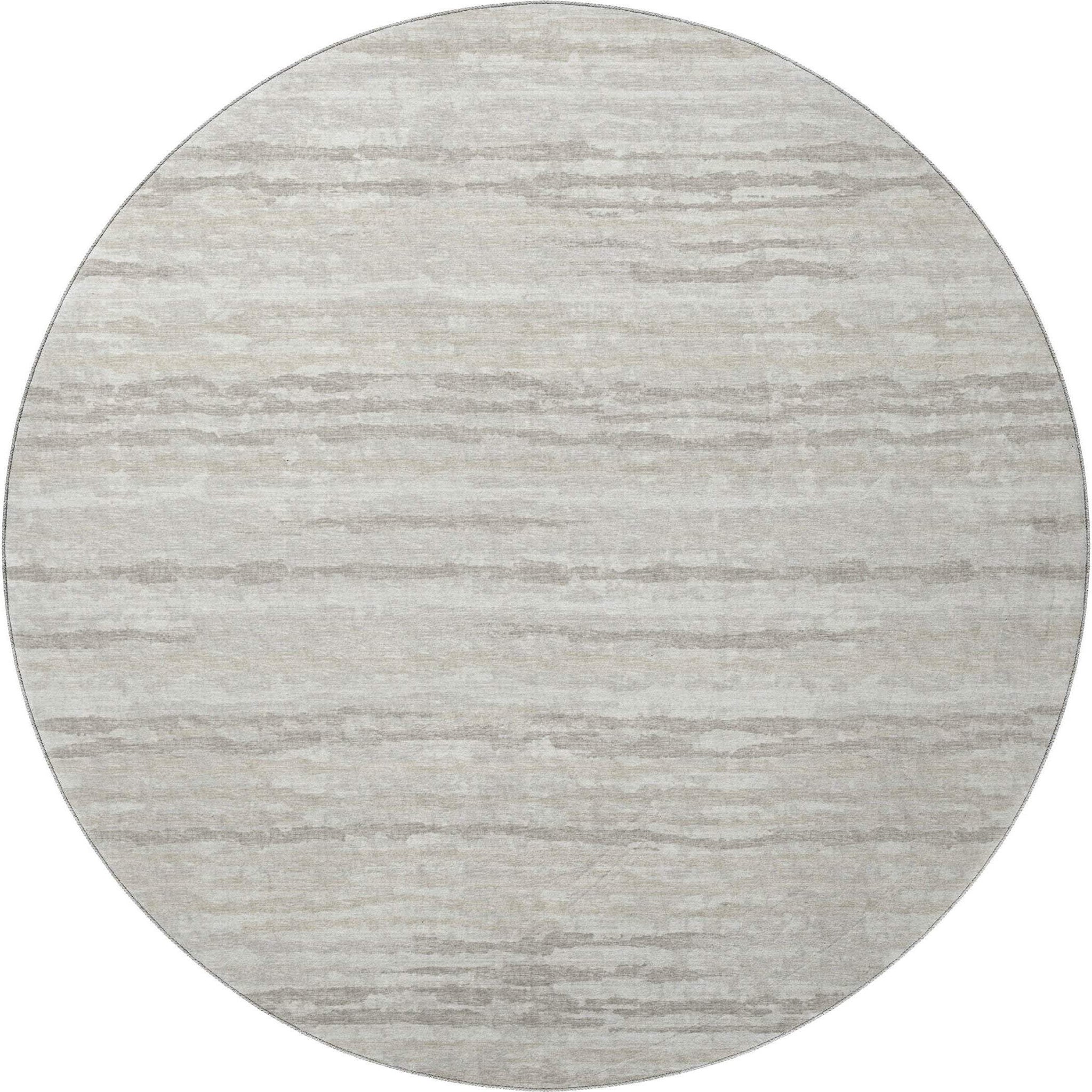8' Khaki And Ivory Striped Washable Round Rug With UV Protection - HomeRoots - Flyclothing LLC