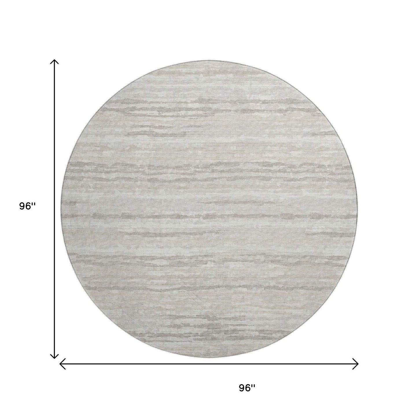 8' Khaki And Ivory Striped Washable Round Rug With UV Protection - HomeRoots - Flyclothing LLC