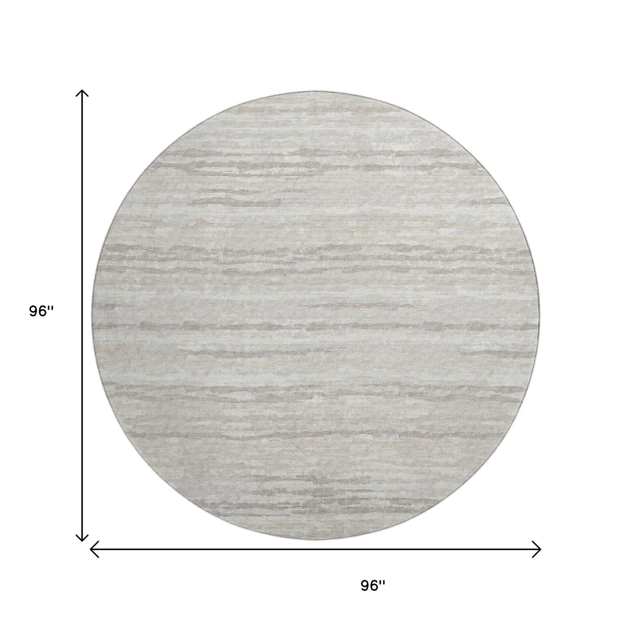 8' Khaki And Ivory Striped Washable Round Rug With UV Protection - HomeRoots - Flyclothing LLC