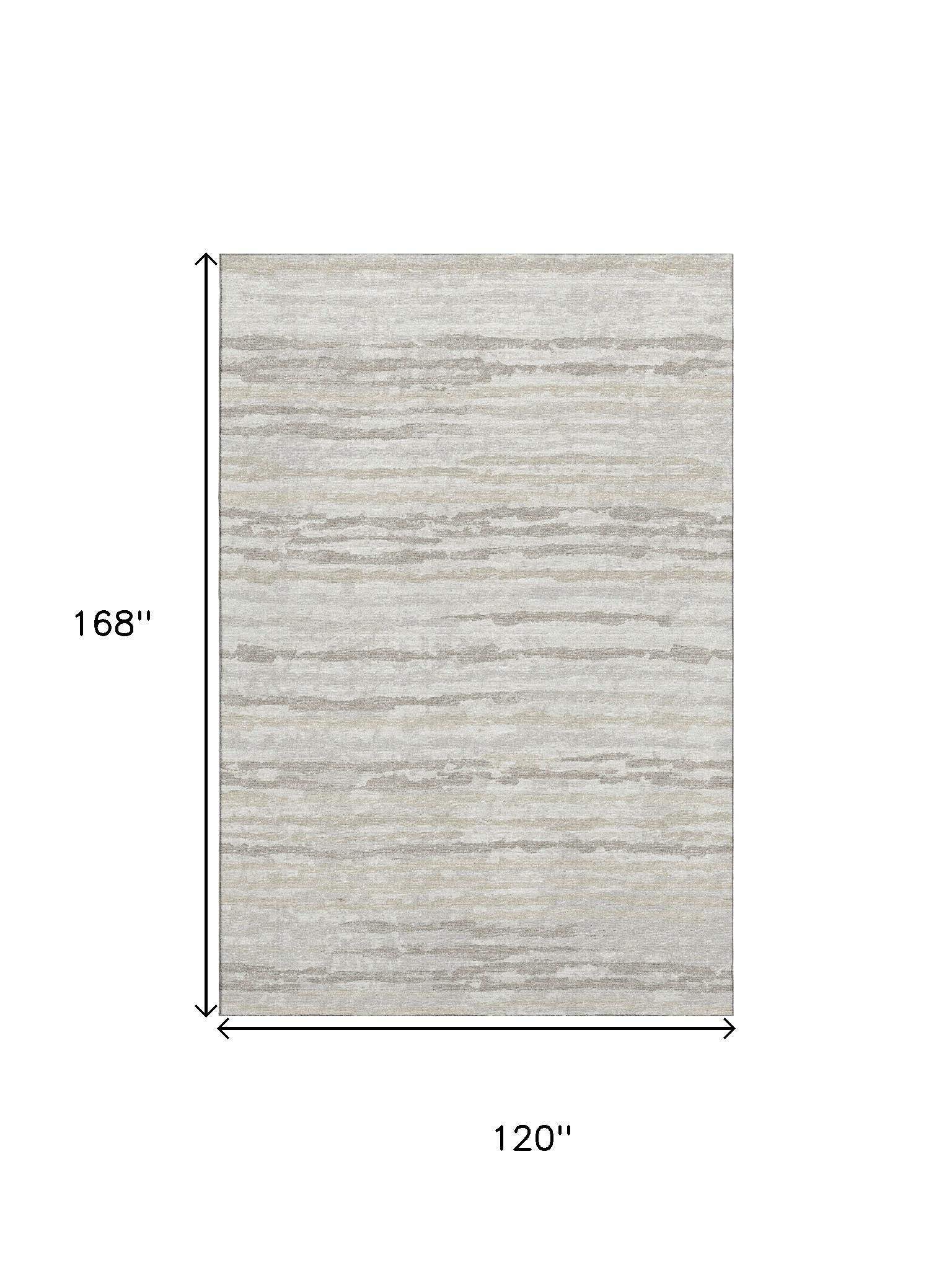 10' X 14' Khaki And Ivory Striped Washable Area Rug With UV Protection - HomeRoots - Flyclothing LLC