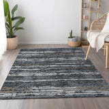 10' X 14' Graphite And Ivory Striped Distressed Washable Area Rug With UV Protection - HomeRoots - Flyclothing LLC