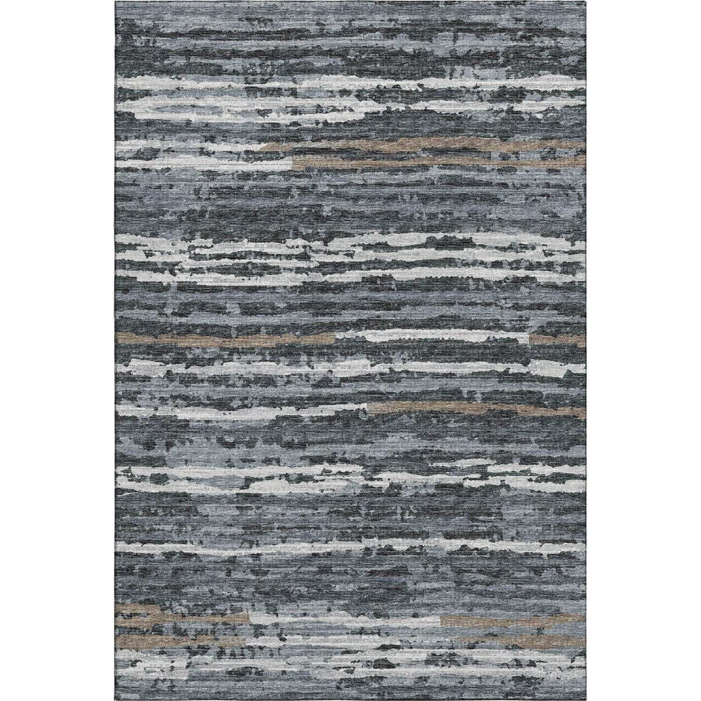 10' X 14' Graphite And Ivory Striped Distressed Washable Area Rug With UV Protection - HomeRoots - Flyclothing LLC