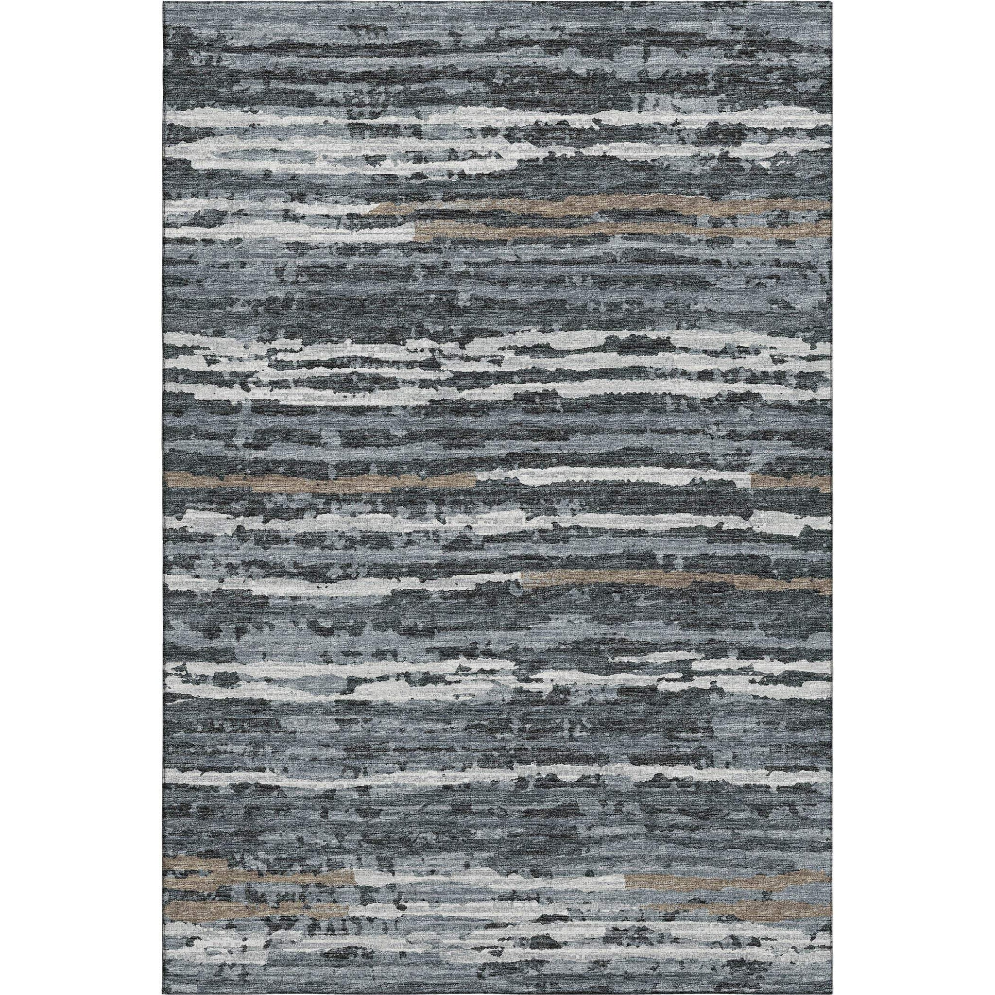 10' X 14' Graphite And Ivory Striped Distressed Washable Area Rug With UV Protection - HomeRoots - Flyclothing LLC