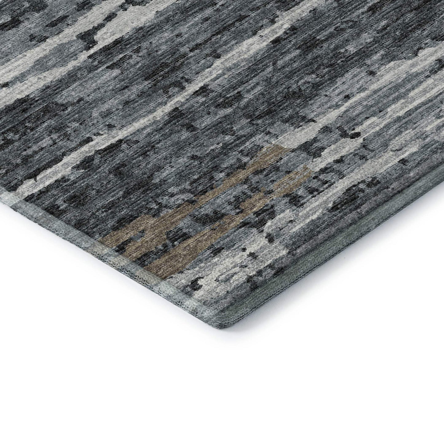 10' X 14' Graphite And Ivory Striped Distressed Washable Area Rug With UV Protection - HomeRoots - Flyclothing LLC