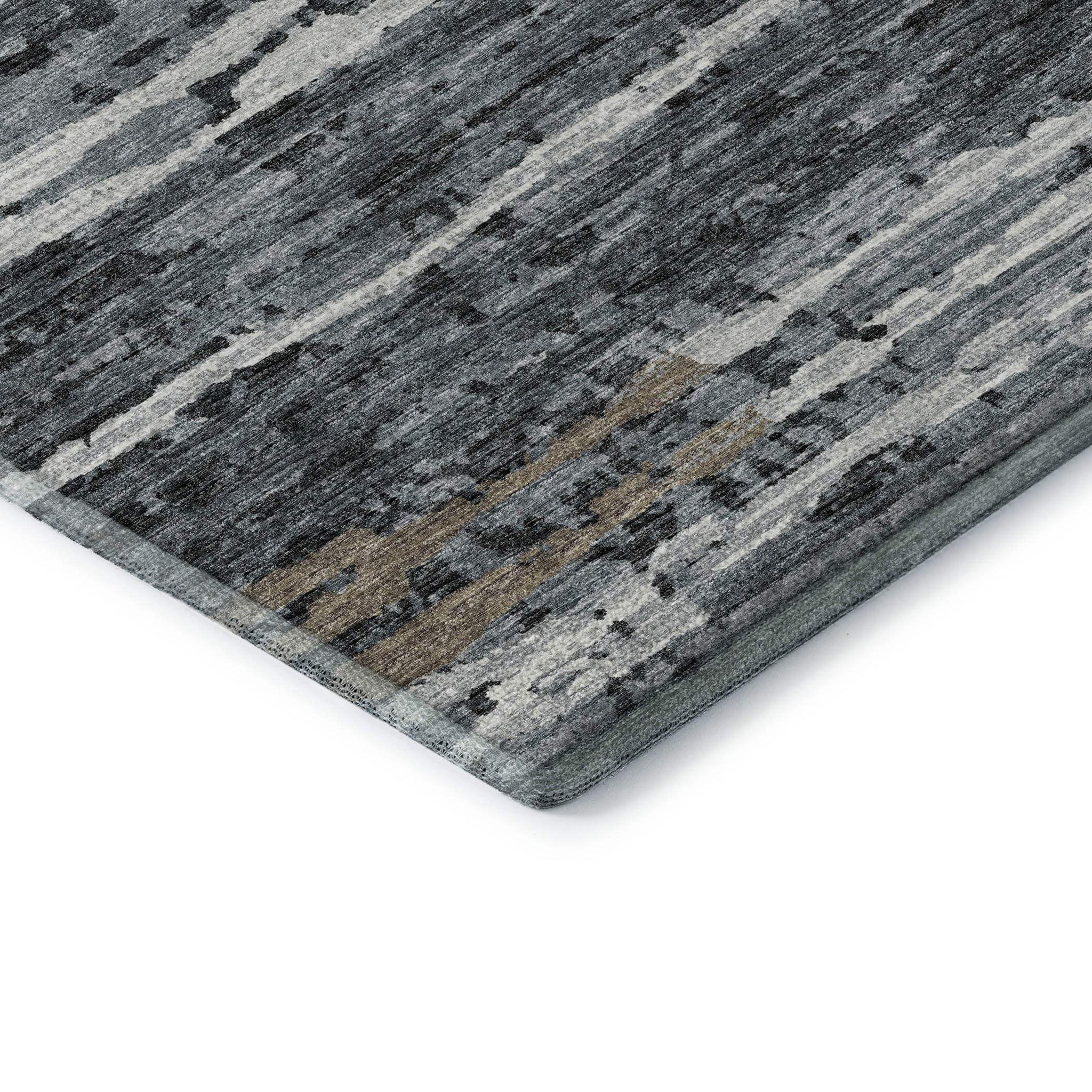 10' X 14' Graphite And Ivory Striped Distressed Washable Area Rug With UV Protection - HomeRoots - Flyclothing LLC