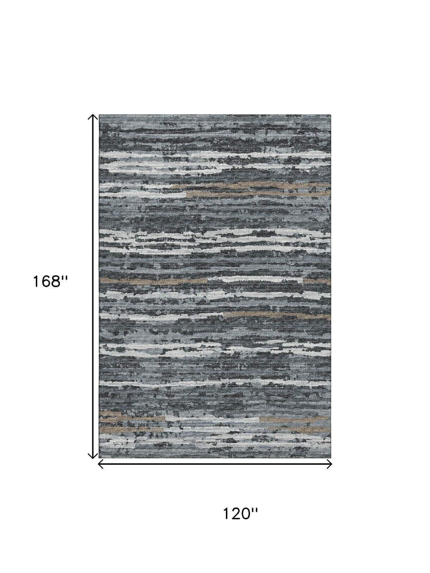10' X 14' Graphite And Ivory Striped Distressed Washable Area Rug With UV Protection - HomeRoots - Flyclothing LLC
