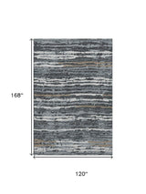 10' X 14' Graphite And Ivory Striped Distressed Washable Area Rug With UV Protection - HomeRoots - Flyclothing LLC