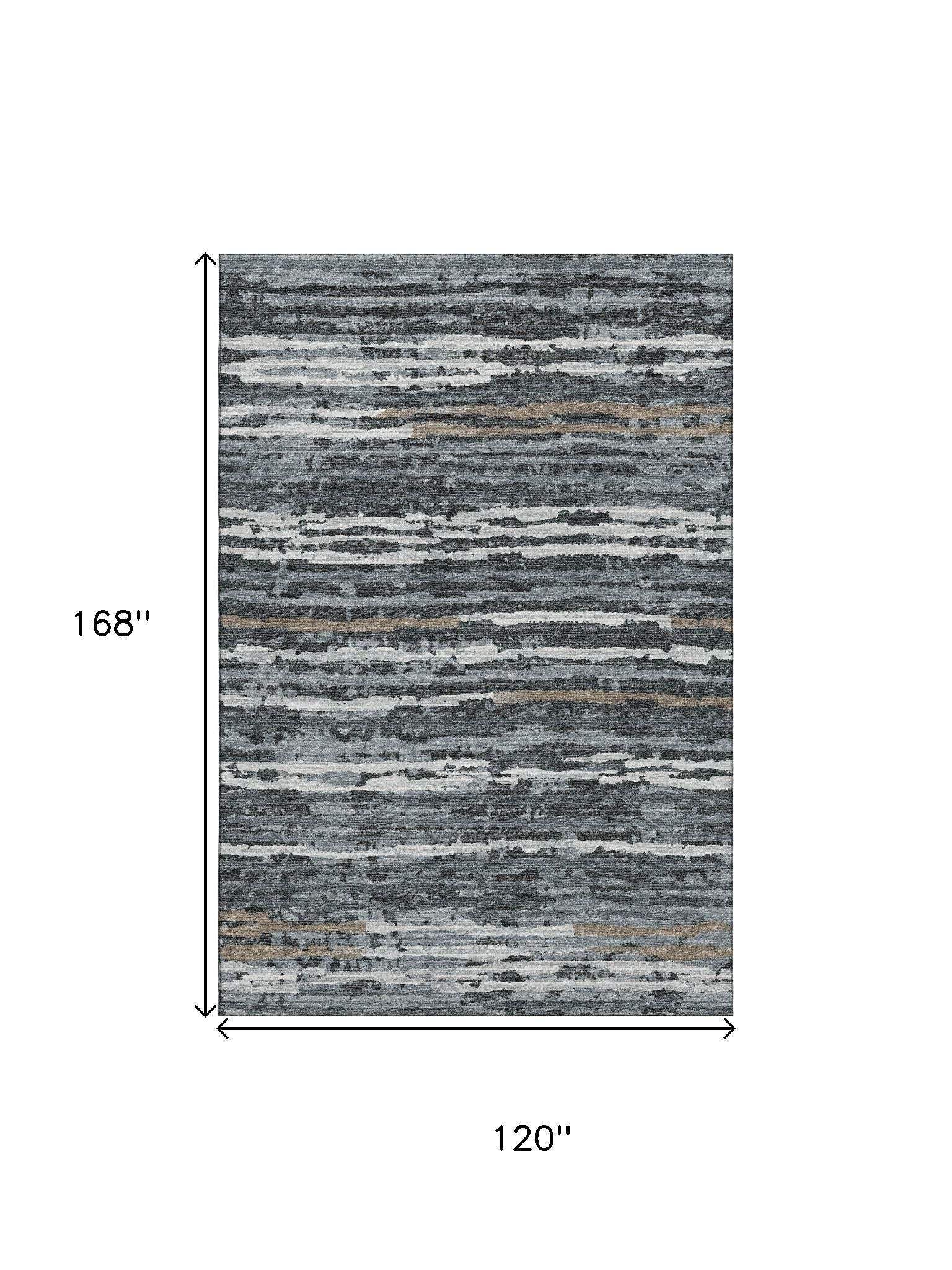 10' X 14' Graphite And Ivory Striped Distressed Washable Area Rug With UV Protection - HomeRoots - Flyclothing LLC