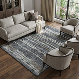 10' X 14' Graphite And Ivory Striped Distressed Washable Area Rug With UV Protection - HomeRoots - Flyclothing LLC