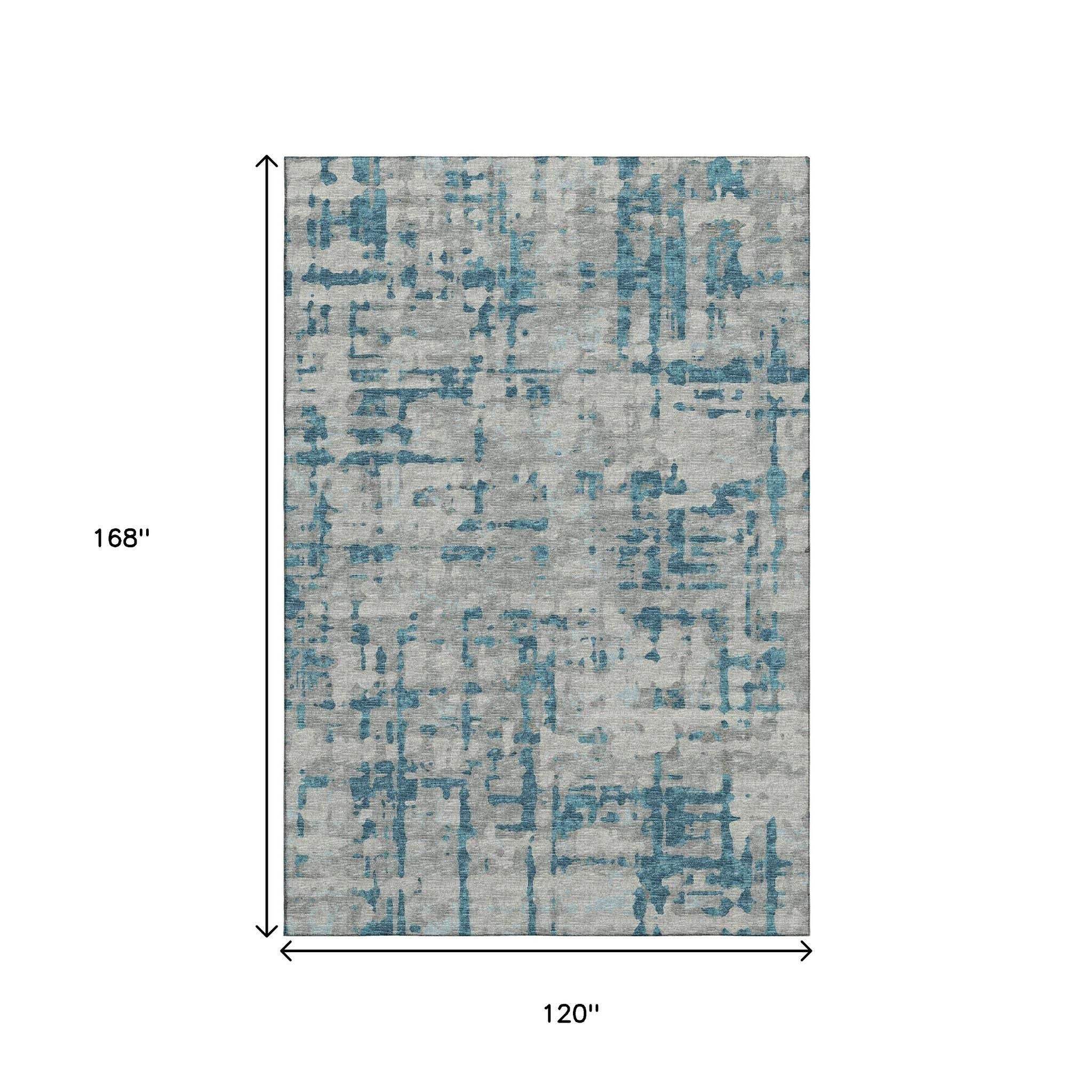 10' X 14' Persian Blue And Gray Abstract Distressed Washable Area Rug With UV Protection - HomeRoots - Flyclothing LLC