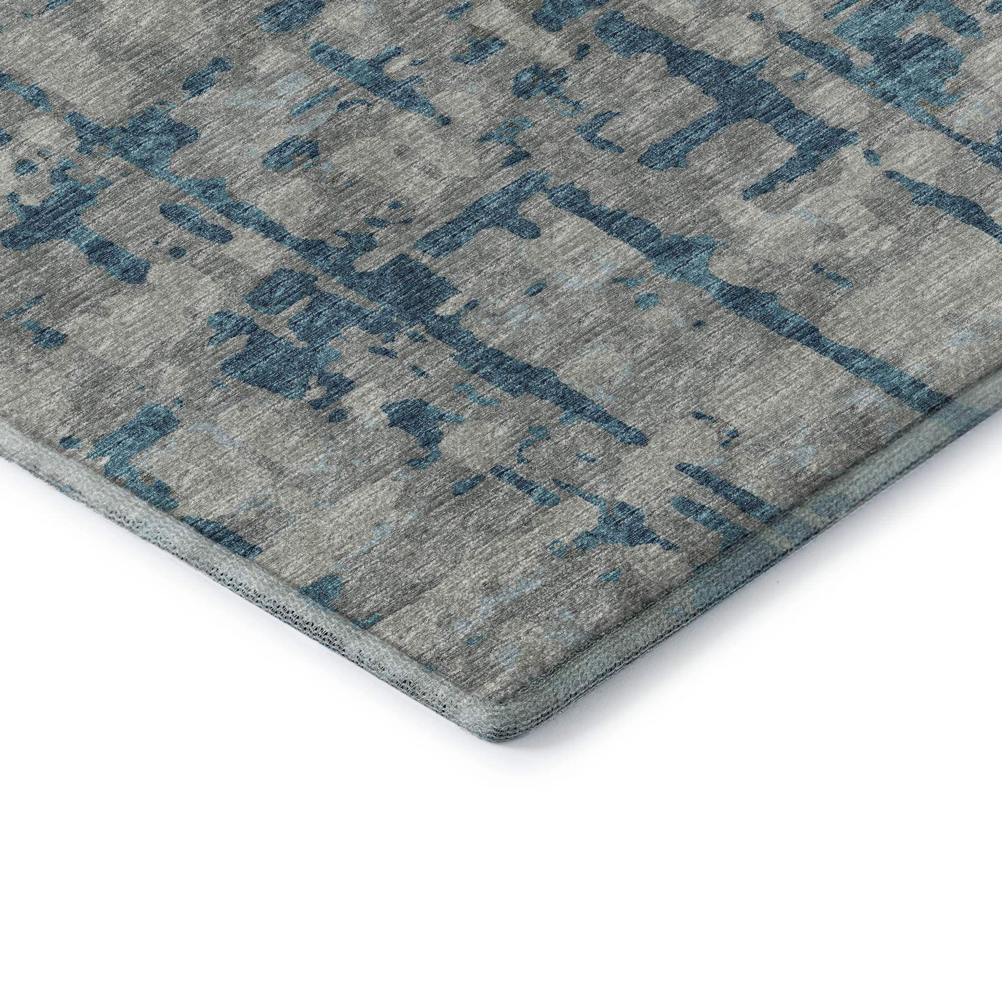 10' X 14' Persian Blue And Gray Abstract Distressed Washable Area Rug With UV Protection - HomeRoots - Flyclothing LLC
