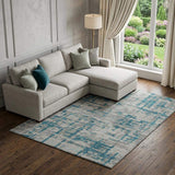 10' X 14' Persian Blue And Gray Abstract Distressed Washable Area Rug With UV Protection - HomeRoots - Flyclothing LLC