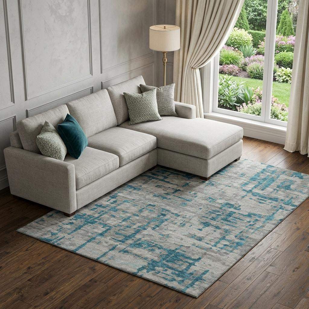 10' X 14' Persian Blue And Gray Abstract Distressed Washable Area Rug With UV Protection - HomeRoots - Flyclothing LLC