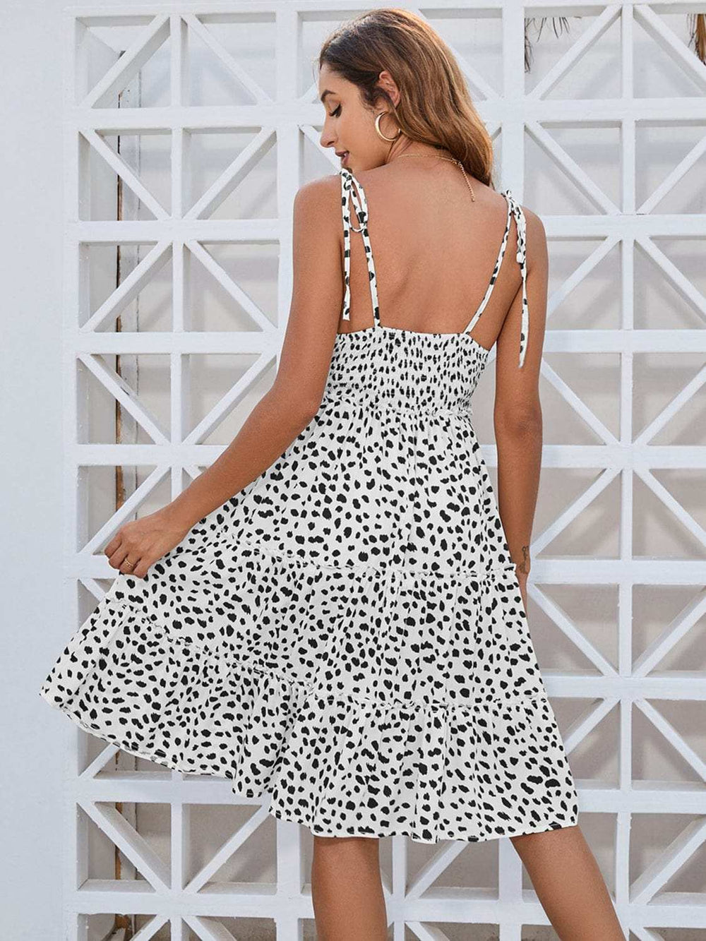 Printed Square Neck Tie Shoulder Dress - Trendsi - Flyclothing LLC