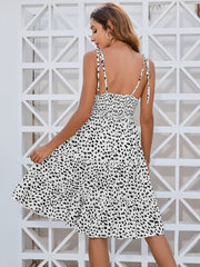 Printed Square Neck Tie Shoulder Dress - Trendsi