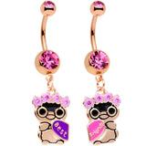 Pink Gem Rose Gold Tone Anodized BFF Penguins Dangle Belly Ring Set - BodyCandy - Flyclothing LLC