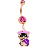 Pink Gem Rose Gold Tone Anodized BFF Penguins Dangle Belly Ring Set - BodyCandy - Flyclothing LLC