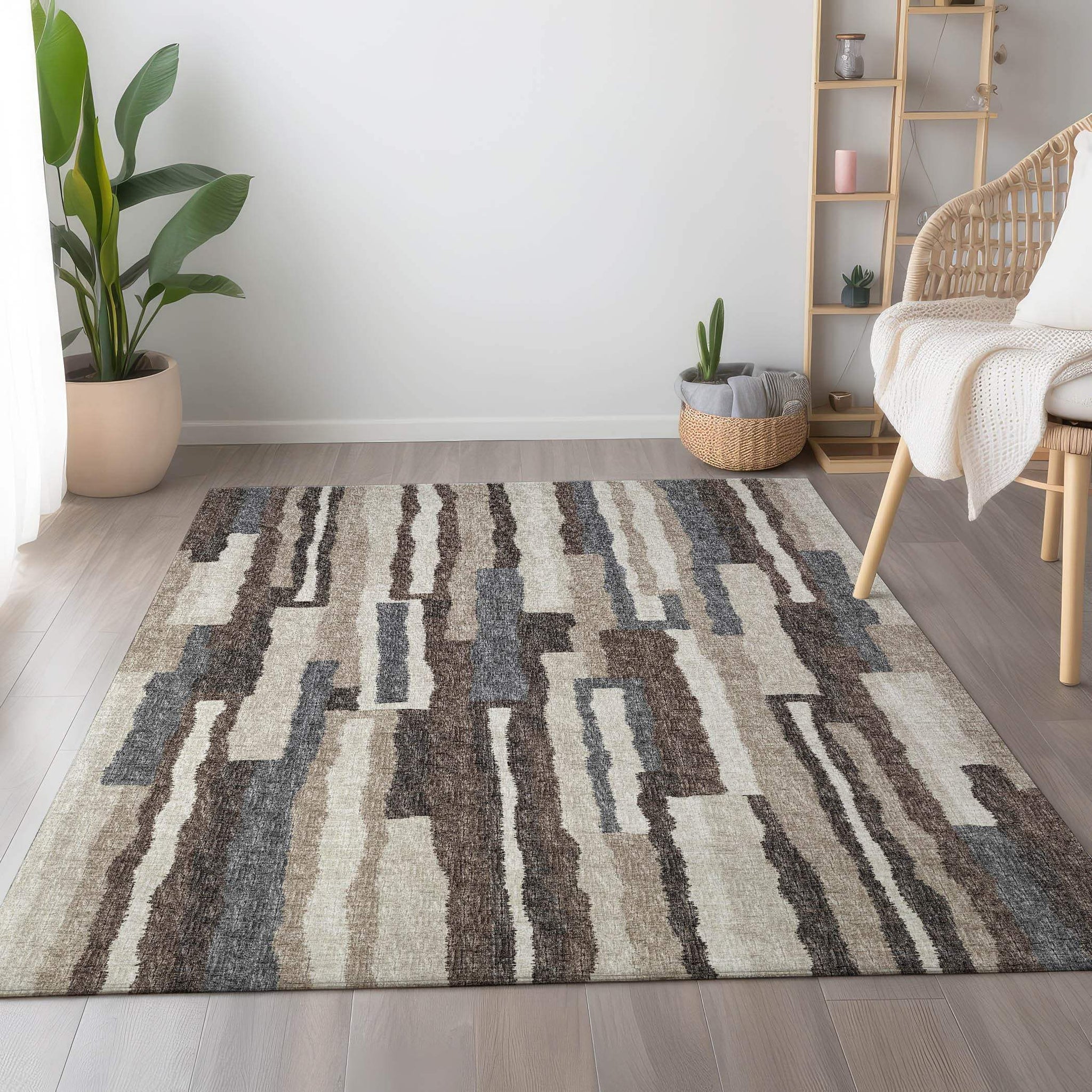 10' X 14' Brown Ivory And Gray Abstract Washable Area Rug With UV Protection - HomeRoots - Flyclothing LLC